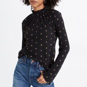 Madewell texture & thread ruffled Mockneck top in rainbow buds
